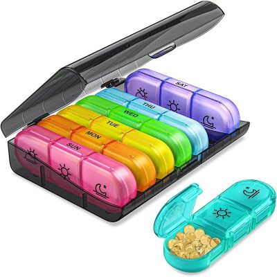 ⊙℡✕ Pill Box 7 Days Organizer 21/28 Compartments 3/4 Times Portable Travel Case for Vitamins Medicine Fish Oils