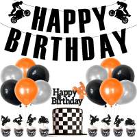 Dirt Bike Party Decorations, Motocross Birthday Party Supplies Includes Banner, Cake Toppers, Balloons, Dirt Bike Party Supplies for Boys Girls Birthday Motorcycle Extreme Sports Party Decorations