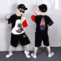 【Ready】? Boys summer suits 2023 new childrens clothing in summer big boys foreign style short-sleeved handsome Korean trendy clothes