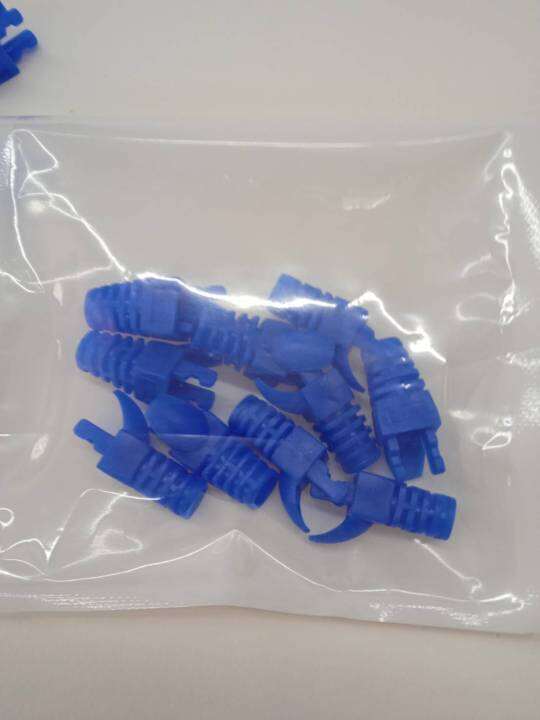 บูธ-rj45-10ตัว-บูธแลนด์-สีฟ้า-ที่ครอบหัวแลนด์-ที่ครอบหัวrj45-เข้าได้ทั้งcat5-6-มีความยึดยุ่นดี-แข็งแรงทนทาน