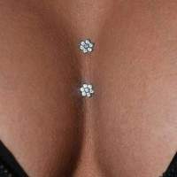 Jewelry Piercing Body Fake Women For Jewelry Chest Rhinestone Piercing No Stickers Rings Nail Cleavage Crystal Flower Sexy 2pcs