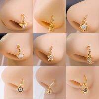 20G Dangle Nose Rings for Women Girl CZ Evil Eye Crown Butterfly Dangling Hoop Nose Rings 18K Gold Plated Nose Piercing Jewels