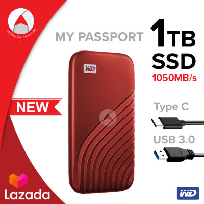 WD My Passport SSD 1 TB ฮาร์ดดิสก์พกพา Type-C, USB 3.0 (WDBAGF0010BRD-WESN) Red สีแดง New 2020 ความเร็วในการอ่านสูงสุดถึง 1,050 MB/s2 ประกัน Synnex 5 ปี ฮาร์ดดิสก์ Solid State Drives สาย USB Type-C ต่อกับ Type-C (รองรับ USB 3.2 Gen 2)
