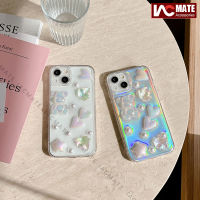 เคส3D แวววาวสำหรับ iPhone 14 Pro Max 14 Plus 13 Pro Max 12 ProMax 11X8Plus ฝาครอบโทรศัพท์ลายการ์ตูนน่ารักพร้อมแผ่นรองเลเซอร์สะท้อนแสงที่ถอดออกได้