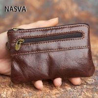 NASVA Genuine Leather Mens Wallet Retro Coin Bag Zipper Small Wallet Pocket For Men Women Wallet With Card Holder