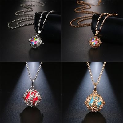 【CW】New Mexico Chime Hollow Dripping Oil Vintage Necklace Jewelry Music Ball Essential Oil Pregnancy Colorful Sweater Chain Necklace