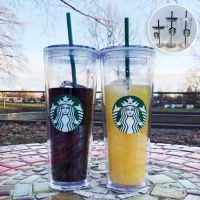 Hourser Double Layer Plastic water Cup Reusable Straw Cup Cold cup Tumbler Mug 710ml/ 473ml