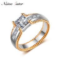 High Polished 2 Tone Engagement Ring Fashion Wedding Rings For Women Ladies Annversary Jewelry Girlfriend Love Gifts Gold Color