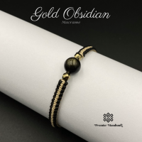 Gold Obidian Macrame สร้อยข้อมือหินนำโชคเชือกถัก กำไลข้อมือหินนำโชคเชือกถัก "ปรากฎผล ก้าวหน้า บำบัดรักษา" Handmade Stone Bracelet เชือกถักข้อมือหินมงคล