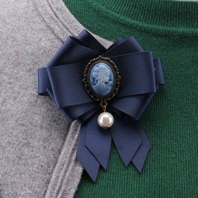 Retro Ribbed Ribbon Bowtie Brooch Korean British Fashion Women Girl College Style Shirt Sweater Corsage Collar Flower Jewelry