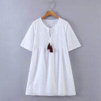 Womens Clothing 2022 FashionNew Cotton Embroidery Lace-up Dress Short-sleeved Leisure Female Chic Mini Skirt Robe Vestidos