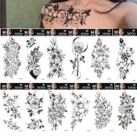 ERYRG ชุดผู้หญิงขนาดใหญ่ DIY Tatouage ชั่วคราวกันน้ำกุหลาบสีดำดอกไม้สติกเกอร์ศิลปะร่างกายรอยสักชั่วคราวสำหรับรอยสักปลอมขาแขนร่างกาย