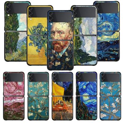 （shine electron）Van Gogh เคสโทรศัพท์มีลายศิลปะลายท้องฟ้าเต็มไปด้วยดวงดาวสำหรับ Samsung Galaxy Z Flip 5 Z Flip 4 Z Flip3 5G เคสสำหรับ Galaxy Z Flip ฝาแข็ง