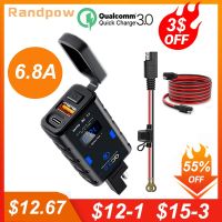 Randpow QC3.0ประเภท C 6.8A อุปกรณ์ชาร์จยูเอสบีีสำหรับรถจักรยานยนต์กันน้ำได้อะแดปเตอร์เต้าเสียบชาร์จเร็วพร้อมอุปกรณ์เสริมมอเตอร์ไซค์โวลต์มิเตอร์