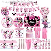 Disney Pink Minnie Mouse Theme Birthday Party Supplies Cup Plate ballon Kids Girl Birthday Party Decoration Disposable Tableware