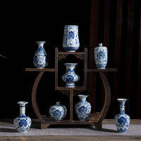 Jingdezhen ทำด้วยมือบริสุทธิ์สไตล์จีนห้องนั่งเล่นโต๊ะน้ำชาโบราณสีฟ้าและสีขาวพอร์ซเลนการจัดดอกไม้ขนาดเล็กแจกันขนาดเล็ก