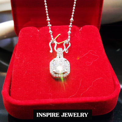 Inspire Jewelry สร้อยคอ ยาว 18นิ้ว  พร้อมจี้ฝังเพชรสวิสงานจิวเวลลี่ ฝังจิกไข่ปลา/white gold plated หุ้มทองขาว จี้ขนาด2x1.8cm. พร้อมกล่องกำมะหยี่