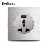 【New-store】 Wallpad L6สีเทา2.1A Fast ชาร์จ USB ซ็อกเก็ตผนังไฟฟ้าซ็อกเก็ต Silver Brushed แผงอลูมิเนียม