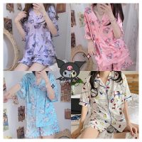 Cartoon Anime My Melody Cinnamoroll Kuromi KT Cat Cute Printed Short Sleeves Pajama Set Kawaii Sweet Summer Loose Home Clothes