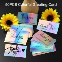 50Pcs/Pack Laser Thank You Card For Supporting Business Package Decoration Holographic Card Rainbow Thank You Card