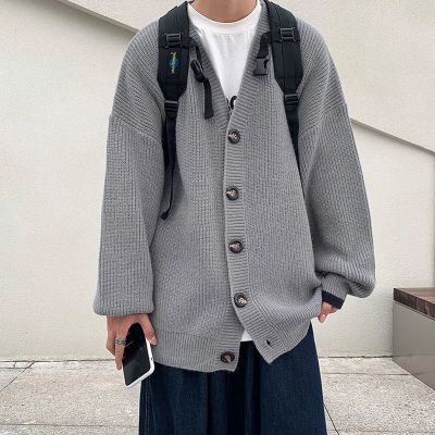 Men Cardigan Autumn  Male Outwear Tops Sweaters Knit Solid Loose Casual Preppy Style Korean Fashion Knitwear Coat Pull Homme
