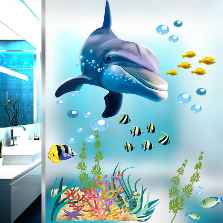 dolphin-fish-aquarium-ocean-wall-stickers-for-kids-rooms-bathroom-kitchen-home-decor-cartoon-animals-decals-pvc-mural-art