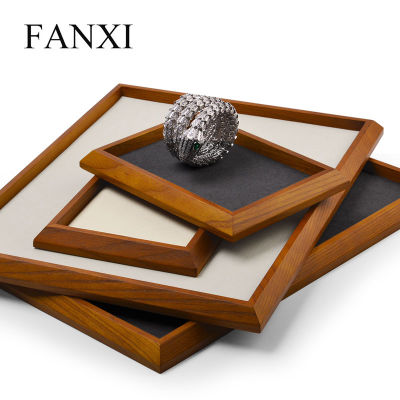 FANXI  Newly Wooden Jewelry Display Trays Microfiber Necklace Organizer Stands Ring Display Tray