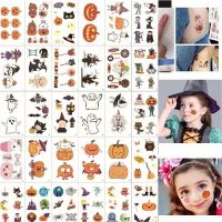 Halloween Tattoo Stickers Cute Cartoon Pumpkin Witch Children Stickers Environmentally Friendly Funny Face Stickers Fake Wound Scar Stickers 【OCT】