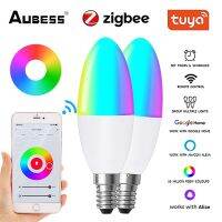 [HOT QQZIWWUJJWG 104] Aubess Zigbee E14หลอดไฟ LED เทียนสีเพลงในร่มหลอดไฟ RGB CCT ควบคุมแสง5วัตต์หรี่แสงได้สมาร์ทโคมไฟ