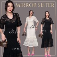 ?ป้าย Mirrorsisrer 20920.5 เดรสทรงสวย ช่วงบนเป็นคอU แขนสั้นสวยเก๋ ช่วงเอวมีขอบลูกไม้ ช่วงล่างเป็นกระโปรงทรงเมอร์เมดระบาย