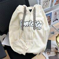 ✠☽۩ Douyin is exclusively for high-end oversize embroidered letter sweater womens autumn loose bf lazy wind hooded cardigan