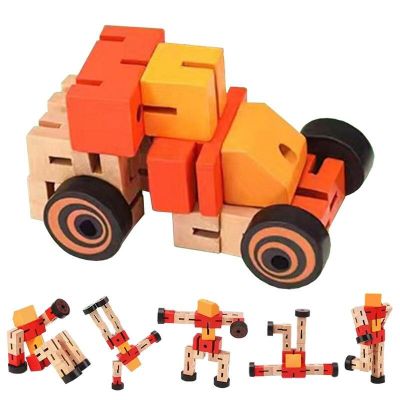 Wooden Robot Blocks Transforming Learning Gift For Toddler Puzzles Transfigures Toys Preschool Counting Game Flexible Rotation