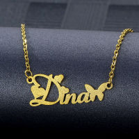 Customized Stainless Steel Frosted Name Necklace Butterfly Personalized Letter Gold Choker Pendant Nameplate for Women Gift