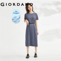 GIORDANO ผู้หญิง เทคโนโลยีขั้นสูงคูลไอซ์ออกซิเจนคูล ชุดเดรสคอกลมถักนิตติ้ง Patch Free Shipping 05463464