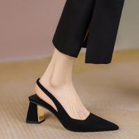 High Heel Sandal for Women Open Toe Velvet Shoes Suit Female Beige 2023 Summer High heeled Peep Elastic Band Suede Block Black