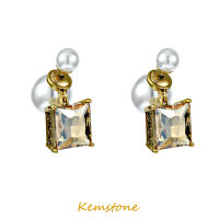 Kemstone 925ต่างหูเงินคริสตัลวินเทจสำหรับผู้หญิงสามารถสวมใส่ได้ทั้งด้านหน้าและด้านหลัง