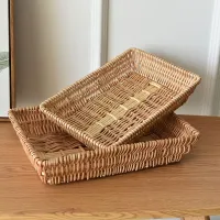 Wicker Basket Fruit Bread Box Picnic Boxes Storage Ornaments Rattan Frame Snacks Fruit Plate Sundries Knitting Makeup Organizer