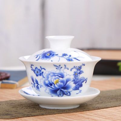 Cover Bowl white porcelain Gaiwan ceramic tea set Sancai cover bowl blue and white Porcelain Hand Painted Single Sancai Gaiwan tea set tea bowl 150ml