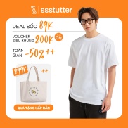 Áo thun xám Unisex Basic SSSTUTTER cổ tròn tay lỡ Cotton thoáng mát thấm