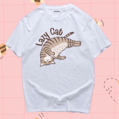 เสื้อยืด สกรีนลาย น้องแมวนอน lazy cat พร้อมส่ง