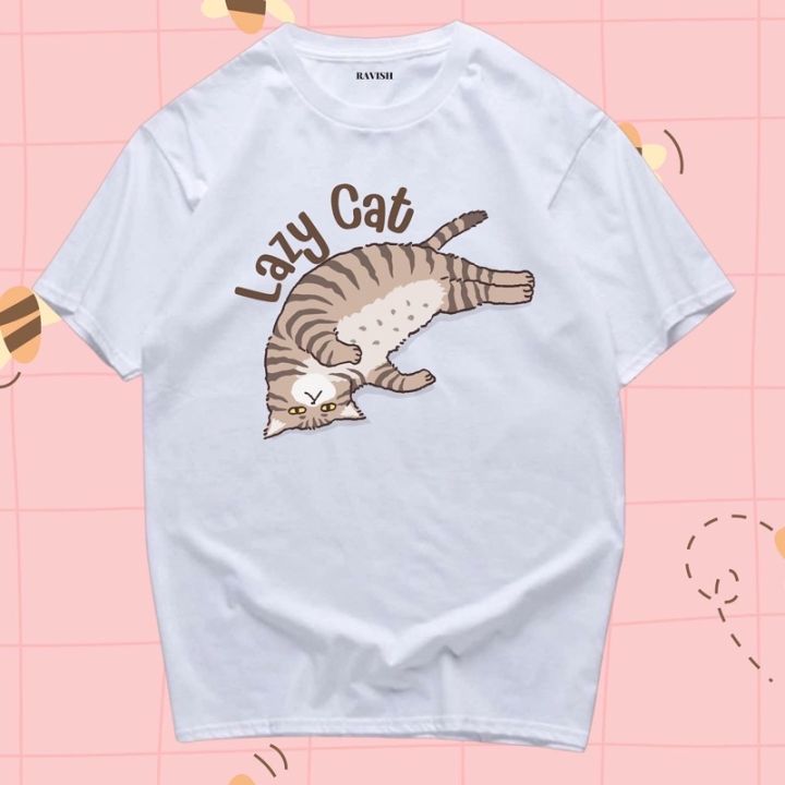 เสื้อยืด-สกรีนลาย-น้องแมวนอน-lazy-cat-พร้อมส่ง