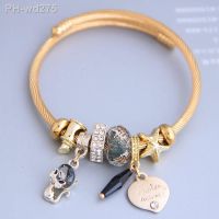 Crystal Cute Cat Stainless Steel Bracelets Femme Gold Silver Color Wire Heart Love Cuff Bangles For Women Jewelry Gift 2021 New