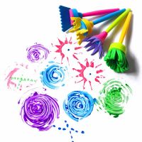 OuYunTingM เครื่องมือภาพวาด DIY สำหรับเด็กวาดภาพของเล่นแสตมป์ดอกไม้ชุดอุปกรณ์ศิลปะแปรงฟองน้ำ4ชิ้น/ชุด