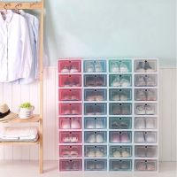 6Pcs Plastic Shoe Box Stackable Foldable Shoe Organizer Drawer Storage Case with Flipping Clear Door Ladies Men 33.5x23.5x13cm