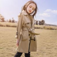4-13Y Teen Girls Long Trench Coats 2023 New Fashion England Style Windbreaker Jacket For Girls Spring Autumn Childrens Clothing