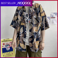 MOQOOL เสื้อดอกไม้ฮาวายชายย้อนยุคฮ่องกงรสชาติสบายๆพอร์ตหลวมลมชายหาดวันหยุดดอกไม้คู่เสื้อแขนสั้นน้ำ