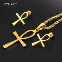 Collare Ankh ชุดเครื่องประดับสำหรับผู้หญิงข้ามคีย์ของไนล์อียิปต์ชุดสแตนเลสสีทองต่างหูสร้อยคอชุด S210