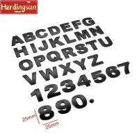 Hardingsun สติ๊กเกอร์โลโก้ตัวอักษร3D ดิจิทัล1ชิ้น25มม. โลหะสีดำด้านพร้อมตัวอักษร