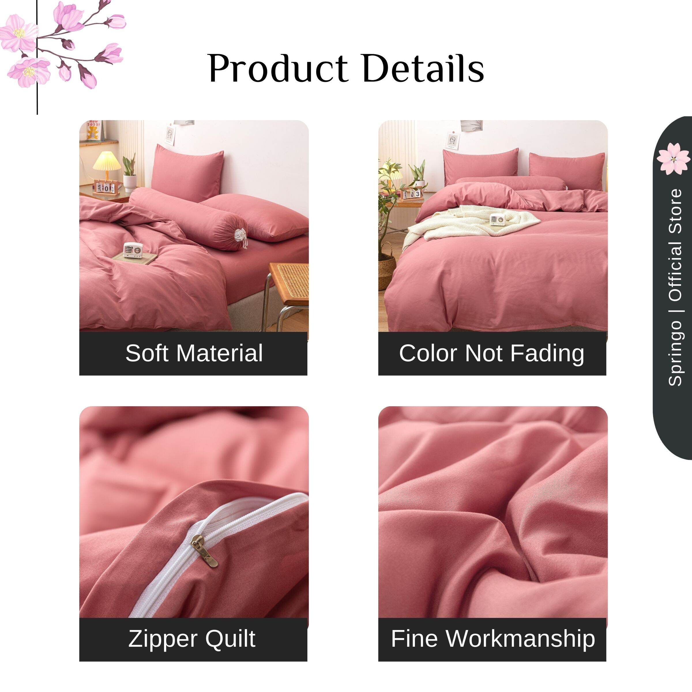 Plain Bedsheet Set With Quilt Cover Cadar Set Sarung Comfort Ready Stock Minimalist