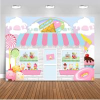 Candy Bar Ice Cream Parlor Celebration Background Baby Birthday Photography Background Photobooth Banner Cake Table Decorations